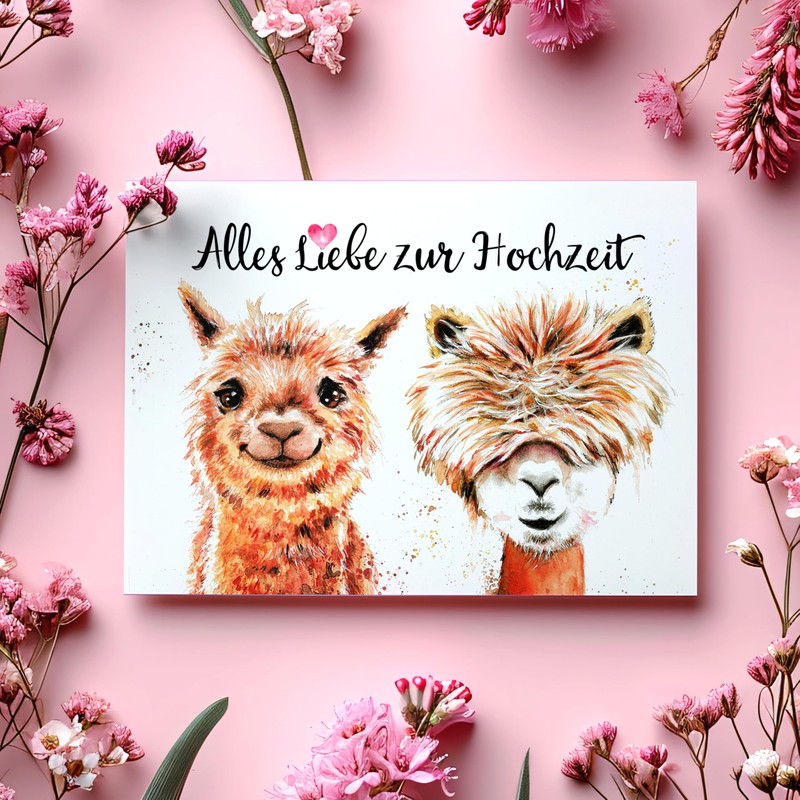 Funny Wedding Card Alpacas Congratulations on Marriage and Wedding Folding