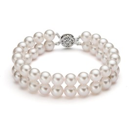 PremiumPearl Double Strand AAAA Quality White Freshwater Cultured Pearl Bracelet for Women with Sterling Silver Clasp (5-5.5mm), 8.5"