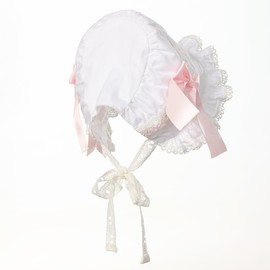 Victorian White Lace Bonnet Hat for Women Ladies Handmaid Medieval Colonial Costume Accessory Cotton (White-Pink-1)