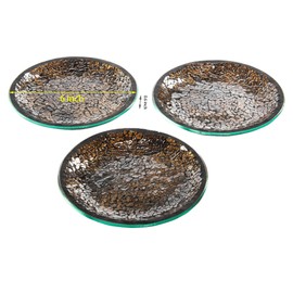 6" Mosaic Round Glass Candle Plate/Holder, Decorative Vintage Candle Stand Set of 3, Suitable for Home Decor, Dining Table, Aromatherapy Spa, Incense Cones, Weddings, Candy(Amber)