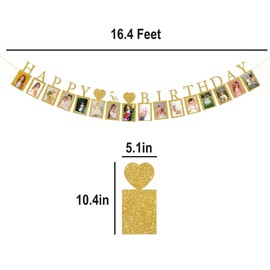 Happy 5th Birthday Photo Banner 5 Year Old Party Decorations, Five Birthday Picture Frame Banner 5th Photo Frame Party Supplies Bunting Decor