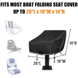 Boat Folding Seat Cover, 600D Waterproof Fishing Chair Cover, Resistant No Fading Pedestal Pontoon Chair Seat Cover, Outdoor Waterproof Boat Captain seat Cover, 20" L x 19" W x 14" H Black