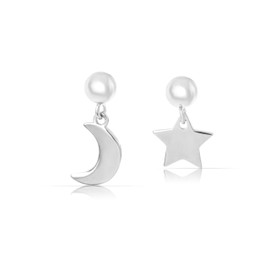 Made by Nami Women's 925 Sterling Silver Hanging Earrings Moon & Star Set Gifts for Women, Sterling Silver