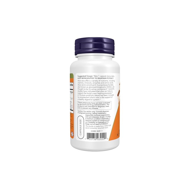 NOW Aloe 10,000 & Probiotics,60 Veg Capsules