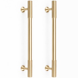 RZDEAL 4pcs Solid Brass Gold Cabinet Pulls, 6-1/4-Inch Hole Centers for Kitchen Cupboard Handles Modern Drawer Dresser Pulls Bathroom Brushed Brass Cabinet Pulls Wardrobe Door Handles