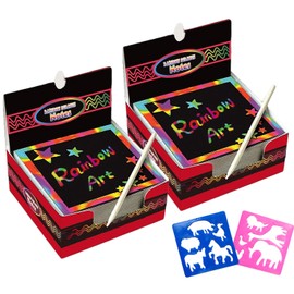 Global Tronics Scratch Art 200 Sheets with 10 Stencils 2 Blue Pens Scratch Pictures Scratch Paper Notepad Sketching DIY Art Drawing Craft Painting Cool Colourful Gift Books (Basic)