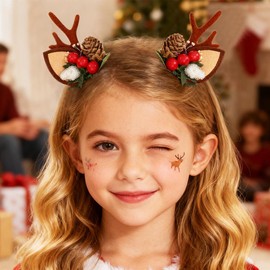 BARTOSI Christmas Reindeer Antlers Hair Clips Deer Antler Hair Clip Xmas Ears Hairpins Holiday Hair Accessories for Women and Girls (Pack of 2)