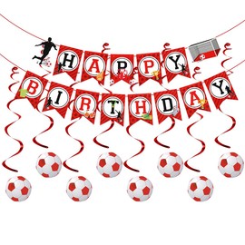 Soccer Birthday Party Decorations Red Soccer Happy Birthday Banner Soccer Happy Birthday Bunting Garland for Kids Hanging Decor for Soccer Theme Birthday Party