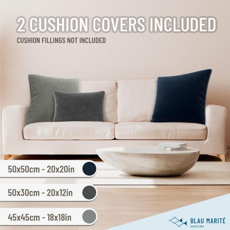 Blau Marité Decorative Velvet Throw Pillow Covers with Trim. Soft