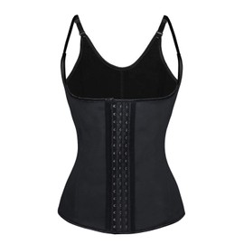 Charmian Women's Steel Boned Latex 3 Rows of Hooks Underbust Sport Workout Waist Trainer Body Shaper Corset Vest Halter-Latex-Black Large