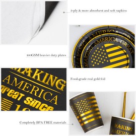 Crisky Black Gold Tableware Set for Men 50th Birthday Party Decoration, Set of 24, Making Great Since 1975 (9" & 7" Plates, Luncheon Napkin, 9oz Cups, 106"×54" Tablecloth, Knife & Fork)