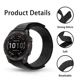 Niboow QuickFit 22 mm Strap for Garmin Fenix 7 Pro Solar/Fenix 7/Garmin Epix 2 Pro 47 mm, Nylon Breathable Replacement Strap for Garmin Fenix 6 GPS/6 Pro GPS/5/5 Plus - Black
