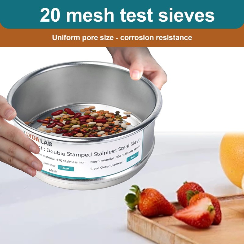 LVDALAB 304 Stainless Steel Mesh Lab Sieve, 20 Mesh (0.9mm)