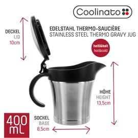 Coolinato Thermo Stainless Steel Gravy Boat, 400 ml, Double-Walled Stainless Steel, Leak-proof Lid, 11 x 8.5 x 14 cm, Suitable as a Sauce Pourer and Insulating Thermal Container