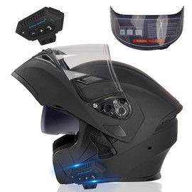 Bluetooth Motorcycle Helmet,Modular Motorcycle Helmet with Bluetooth,DOT Approved Dual Visor Full Face Flip up Bluetooth Integrated Motorcycle Helmets for Adults Men Women (XXL)