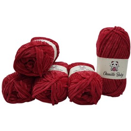 500 g Ilkadim Export Chenille Baby Knitting Yarn Plain Baby Wool 5 x 100 g Polyester Knitting Wool Super Bulky, Baby Wool Plain (Bordeaux 100-20)