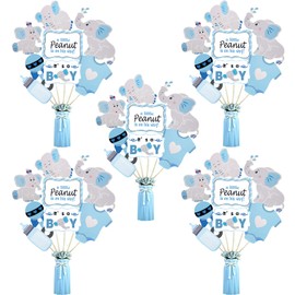 LEBERY 24pcs Blue Elephant Centerpiece Sticks, Baby Boy It's A Boy Table Topper Decorations Blue Little Peanut Cutouts for Blue Elephant Theme Boy Baby Shower Birthday Party Supplies, Double Side Printed