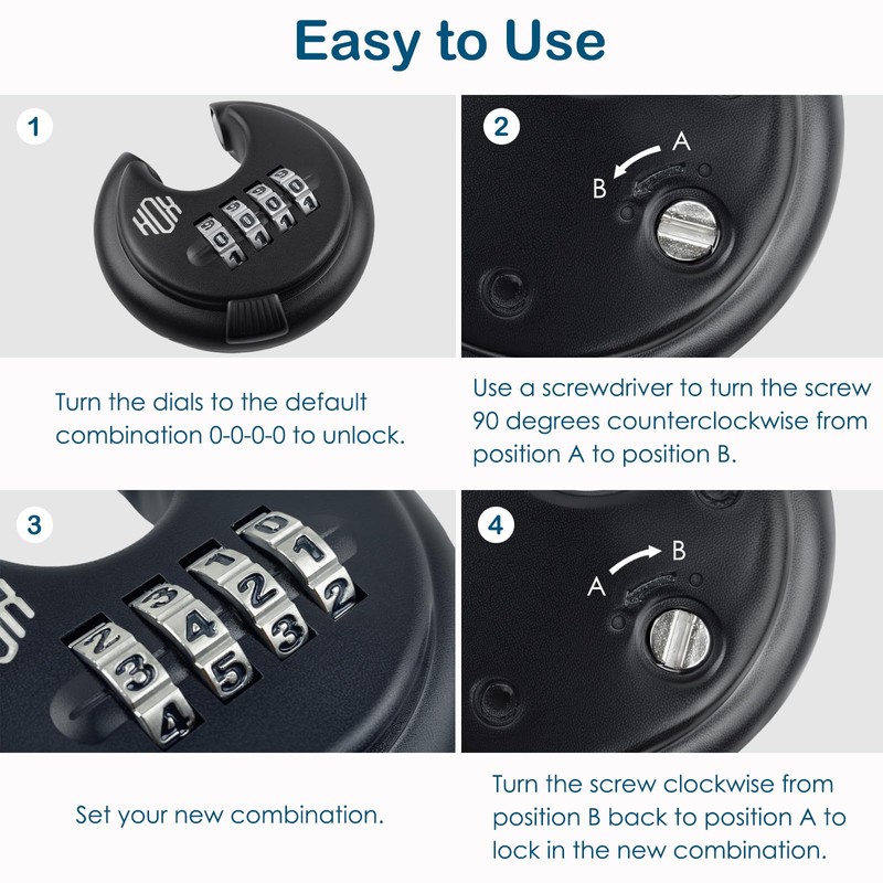 HOX Combination Lock, 4 Digit Disc Padlock with 3/8 Inch