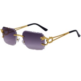 RAVI EYEWEAR Rimless Diamond Cut Trendy Retro 90's Hip Hop Gem Cut Tint Lens Sun Glasses Frameless Rectangle Sunglasses For Men and Women (Smoke)