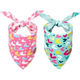 CROWNED BEAUTY Valentines Day Dog Bandanas, Reversible Large 2 Pack, Love Heart Set