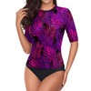 Daci Women Purple Leaf 2 Piece Rash Guard Short Sleeve
