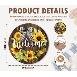 Welcome Decor, Welcome Hanging Sign For Front Door, Sunflower Door Sign With Rope For Outdoor Porch -03