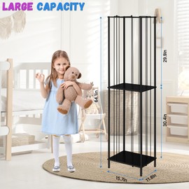 Stuffed Animal Storage Zoo 64'' Kids Toy Ball Storage Organizer Metal Plushies Toy Storage Holder with Elastic Rope and Shelf for Playroom Birthday Gift for Bedroom Nursery, Black