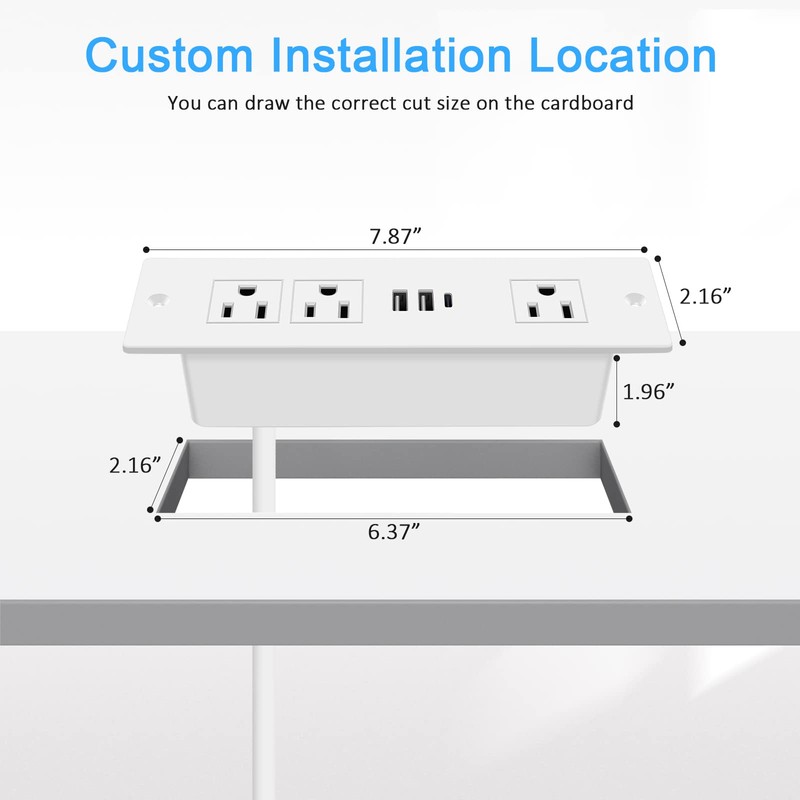 HEZI Recessed Power Strip, Furniture Drawer Outlet with 20W PD