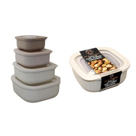 Set of 4 BPA-Free Square Food Storage Containers Vented Lids Assorted Sizes, Microwave & Freezer Safe Nesting Design for Leftovers Meal Prep Fridge Organization Dry Grains (Ivory)