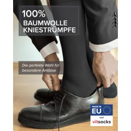vitsocks Men's Knee Socks 100% Cotton Long Socks (Pack of 2) Thin Breathable Soft, Grey (2 Pairs)
