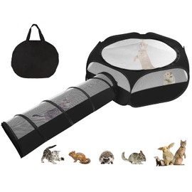 Zhilishu Small Animal Playpen, Portable Guinea Pig Playpen Pet Playpen Kitten Playpen with Double Zippered Cover Indoor Outdoor for Bunny, Rabbit, Hamster Connect Tunnel