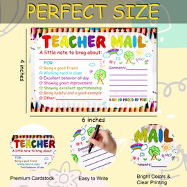 50PCS Teacher Mail Positive Communication Cards for Parents Colorful Pens Theme Incentive Postcards with Encouragement Cards to Send Home for Preschool Kindergarten Elementary School Teacher Supplies