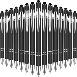 38 Pieces Rubberized Ballpoint Pen with Stylus Tip Stylish Metal Pen Capactive Styli Pen with Soft Rubberized Grip, Black Ink Pen for Most Touch Screen Devices (Black)