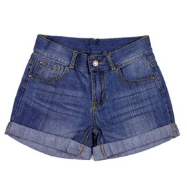 BIENZOE Girls' Jean Shorts, Dark Denim, 7 - 8 years
