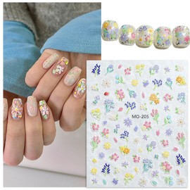 Flower Nail Stickers for Nail Art 5D Embossed Flowers Nail Art Stickers Colorful Floral Daisy Nail Design Supplies Self-Adhesive Daisy Nail Decals for Women Nail Decoration Stickers 3 Sheets
