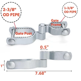 Acshio 4 Set of Chain Link Fence Gate Post Hinge, 2-3/8" x 1-3/8" Galvanized Steel Heavy Duty Gate Hinges, Female Male Fence Frame Hinges for Repairing and Replacing Fence Gate, Bolts Nuts Included