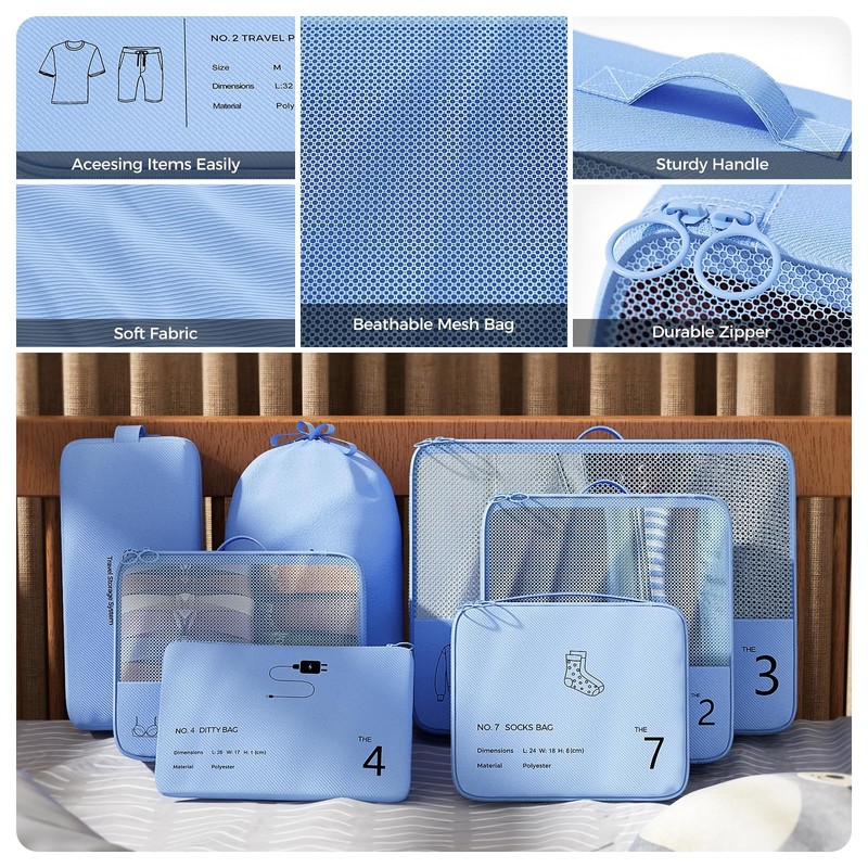 Suitcase Organiser Set, 7 Pieces Packing Cubes, Packing Cubes for