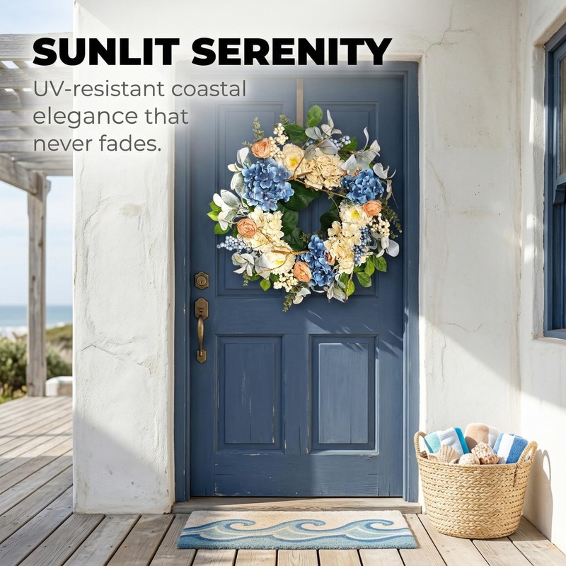 Quixem 22 Inch Hydrangea Wreath for Front Door Decor, UV