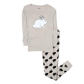 Leveret Kids Bunny Rabbit Pajama Boys Girls 2 Piece Pajama Set 100% Cotton (Grey, Size 10 Years)