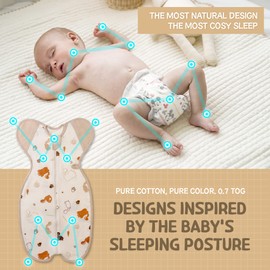 CCOCCOZAM Swaddle, All Season Soft 100% Organic GOTS Cotton, Squirrel, Medium, 3-6 Months, 13-19lbs, Transition Baby Sleep Sack, Dramatically Better Sleep