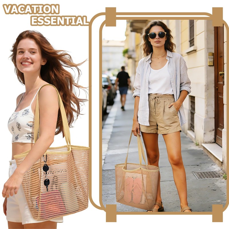 Iioscre Beach Bag for Women, Causal Hobo Handbags with Zipper