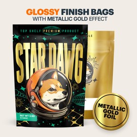 NUG PACKS Stardawg - 100 x Cali Packs 3.5g bag, Aluminium Foil lined Mylar bags 3.5g, Ziplock Smell proof bag, Baggies, (9.8cm x 13cm)