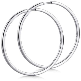 MATERIA by Matthias Wagner Women's Hinged Hoop Earrings 925 Silver 2 mm Thin Rhodium-Plated in 3 Sizes, Silver