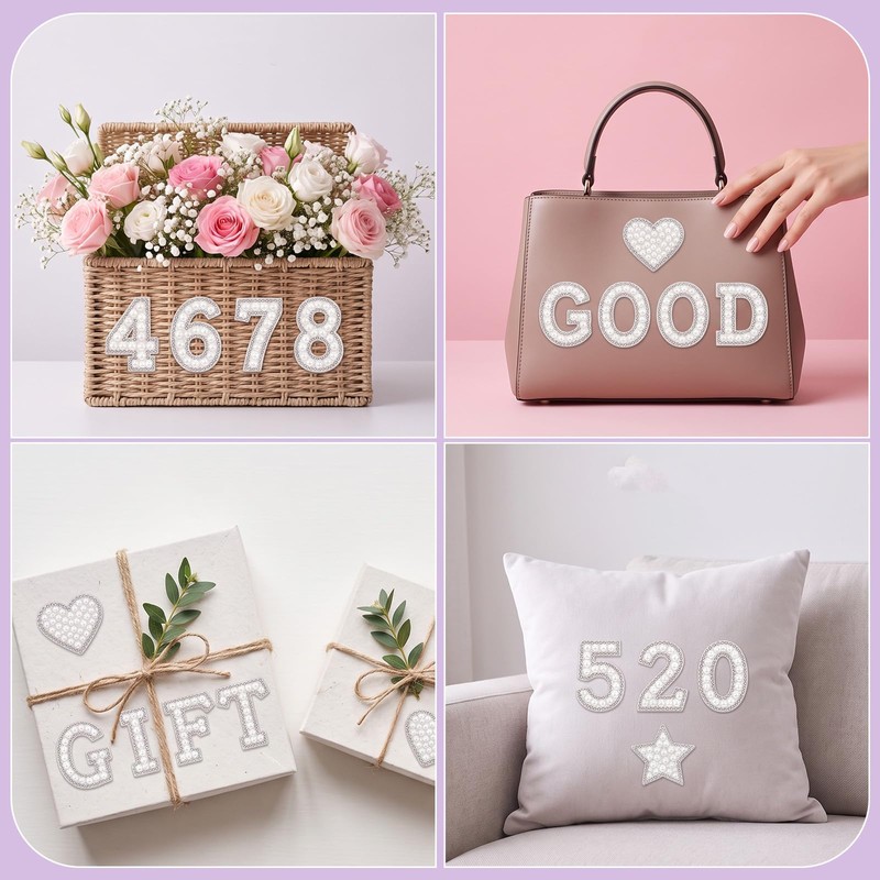 82 PCS Self Adhesive Pearl Letter Patches (A-Z), Number Patch