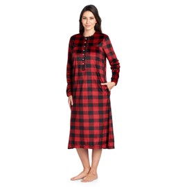 Ashford & Brooks Women's Mink Fleece Long Sleeve Nightgown - Red Buffalo Check - Medium