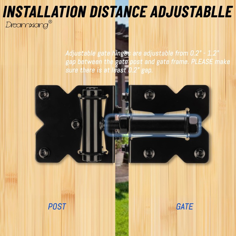 Dreamxiang Non-Weld Self Closing Gate Hinges Adjustable Heavy Duty Hardware