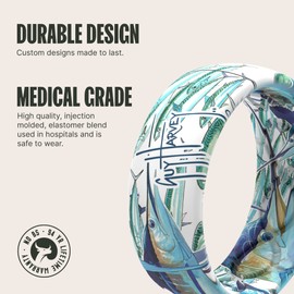 Groove Life Guy Harvey Slammed Silicone Ring - Breathable Rubber Wedding Rings for Men, Unique Design, Comfort Fit Ring - Size 10