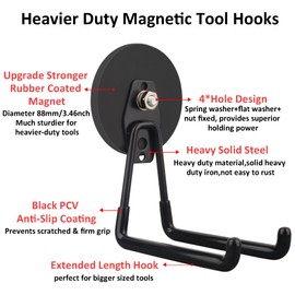 ULIBERMAGNET Strong Magnetic Hooks,Large Magnet with Hooks for Heavy Duty Tools,Jig Saw,Hose, 2 Pack Heavy Duty Magnetic Hooks for Hammer Drill,Circular Saw,Garden Tool(3.46inch/Black)