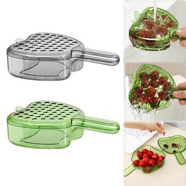 BOPOREAE 2PC Multifunctional Fruit and Vegetable Washing Bowl with Lid, Fruit Drainer Container with Handle, 2 In 1 Drainer and Strainer, Mini Plastic Colander, Mini Berry and Tomato Grape Washer