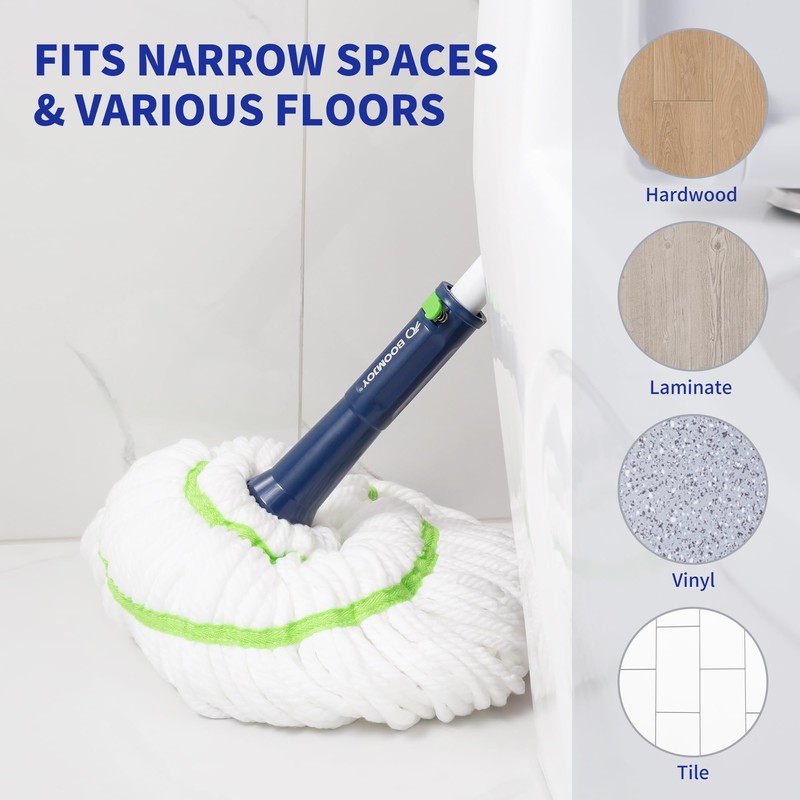 BOOMJOY Twist Mop with Self-Wringing System for Floor Cleaning, Scouring